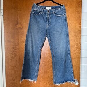 The GREAT. Rider Blue Denim Jeans with Frayed Hem
